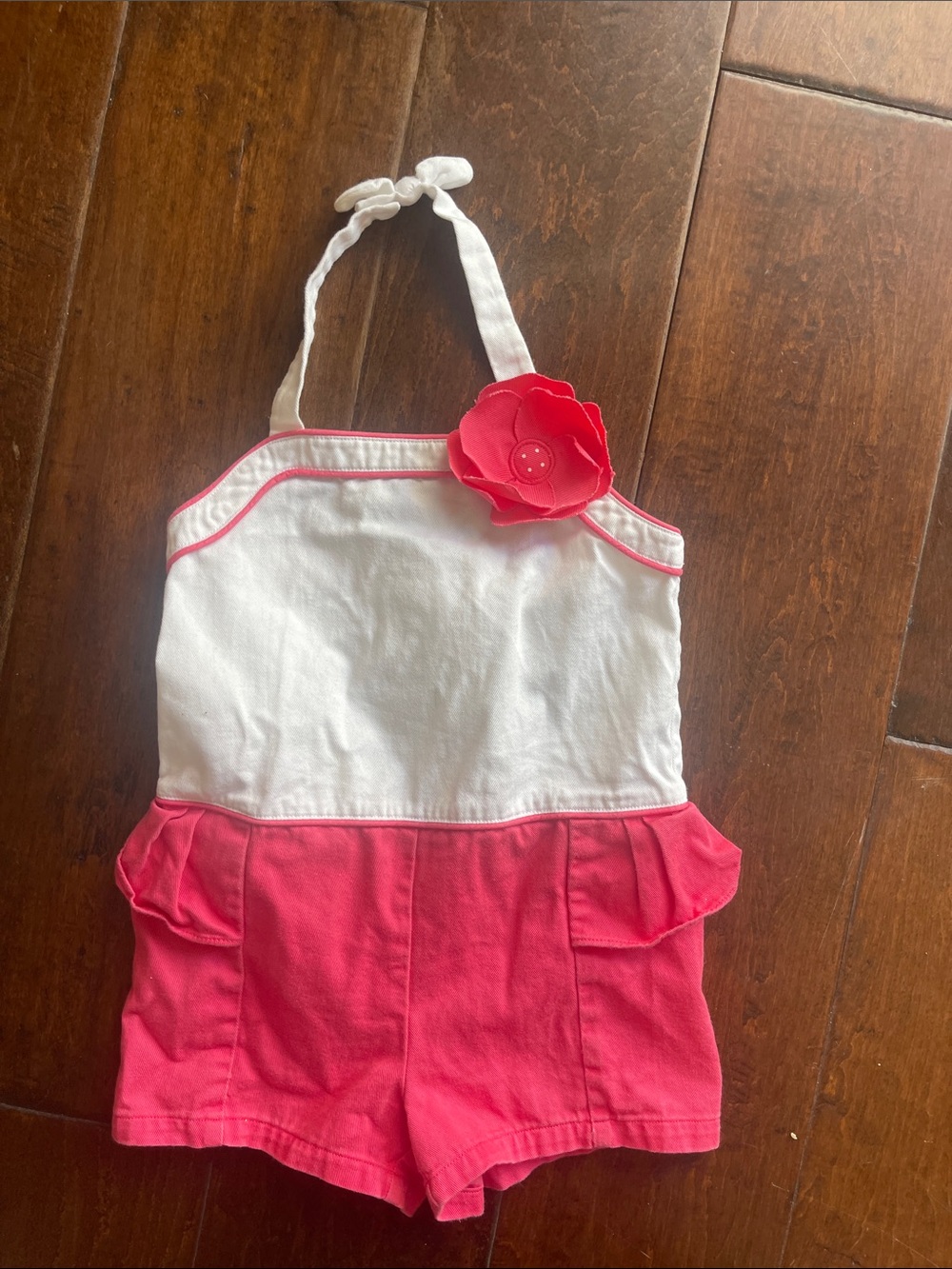 JANIE AND JACK Girls Size 3 White and Pink Halter Romper with Flower Accent